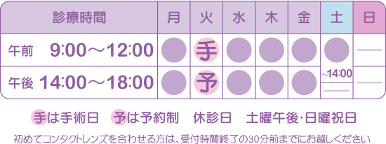 診療時間 午前9:00～12:00  午後14:00～18:00